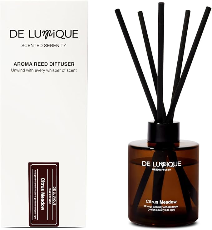Citrus Meadow Luxury Reed Diffuser – Long Lasting Aroma with Orange, Lemon, Thyme & Hay – Essential Oil Diffusers for Home – Crafted by Expert Perfumers – 150ml
