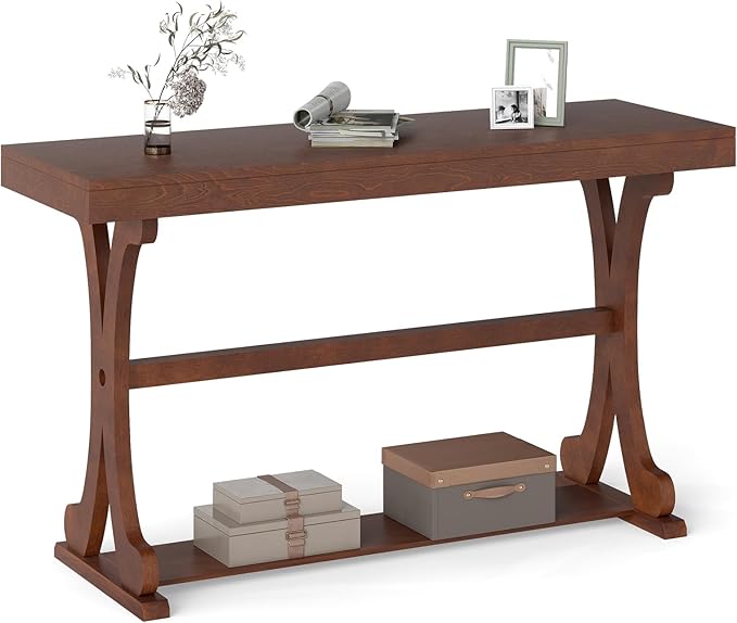 Giantex 52" Narrow Console Table, Vintage Accent Entryway Table with Open Storage Shelf, Long Wooden Behind Couch Sofa Table with Anti-tip Kit for Small Spaces Living Room Hallway (Walnut)