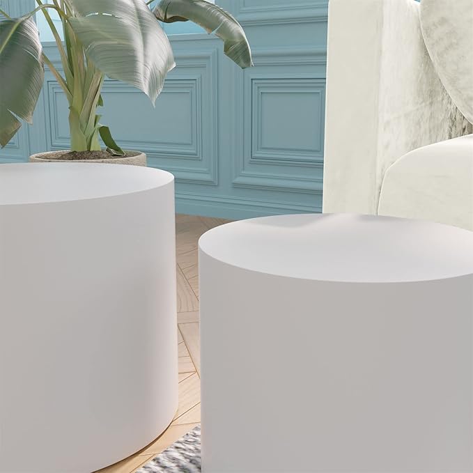 WILLIAMSPACE Nesting Coffee Table Set of 2, Matte White Round Wooden Coffee Tables Modern Circle Table for Small Space Living Room Bedroom Accent End Side Table (Matte White-Round)