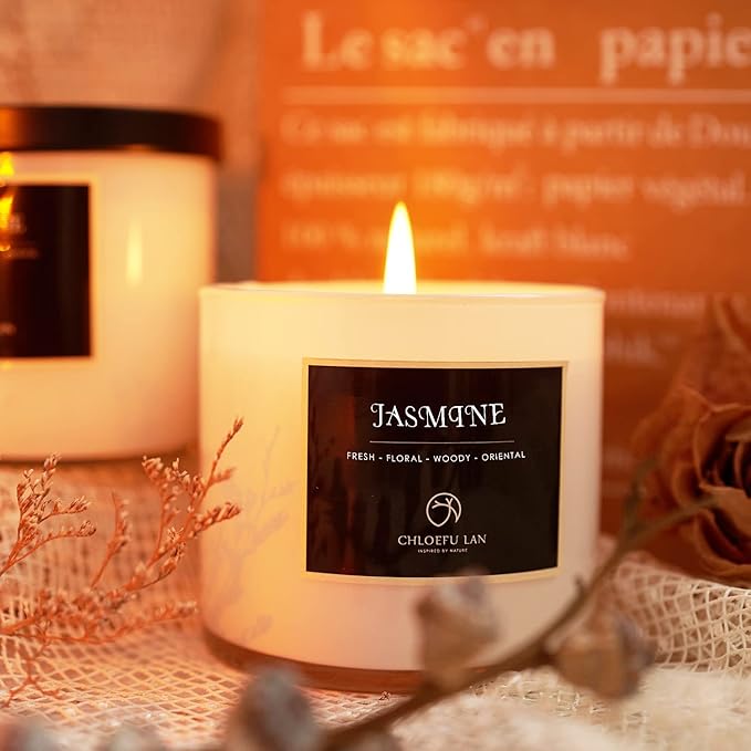 Chloefu LAN Premium Jasmine Scented Candle Gifts for Women, Highly Scented, 7.1oz|45 Hour Long Lasting,All Natural Soy Candles for Home, Small Candle Jar with Gift Box