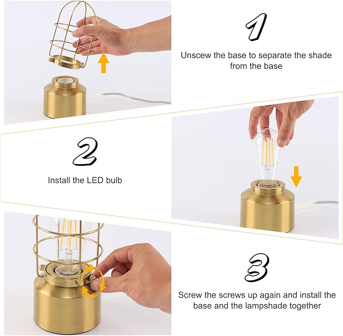 Haian Support Small Touch Gold Table Lamp for Small Spaces - 3 Way Dimmable Industrial Bedside Lamp - Steampunk Antique Nightstand Desk for Bedroom, Living Room (Bulb Included)