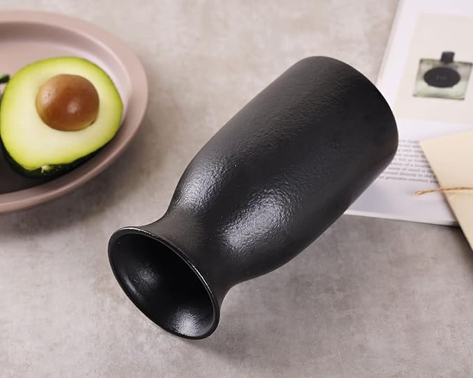 WHJY 6 inch Black Nordic Minimalist Matte Handmade Ceramic Vases, Japanese Zen Stoneware Flowerware, Floral Decorations, for Living Room, Study, Bedroom, Balcony, Bar - Short Black