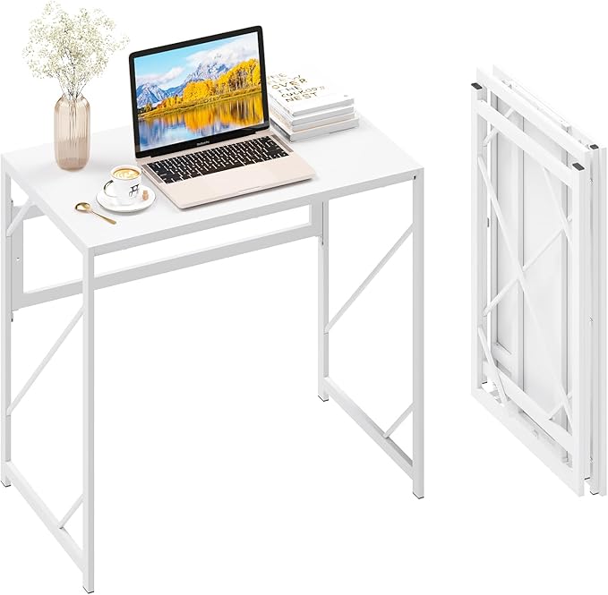Elephance Folding Desk Writing Computer Desk for Home Office, No-Assembly Study Office Desk Foldable Table for Small Spaces