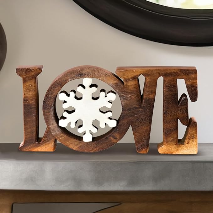 Decozen Handcrafted Solid Wood Love Sculpture from Daughter, Son, Husband - Ideal for Home, Mantel, Fireplace, and Foyer Decor - Tabletop Accent
