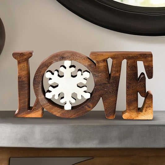 Decozen Handcrafted Solid Wood Love Sculpture from Daughter, Son, Husband - Ideal for Home, Mantel, Fireplace, and Foyer Decor - Tabletop Accent