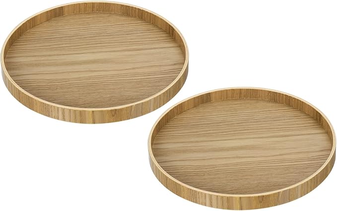 PATIKIL Wood Serving Tray 9 Inch, 2 Pack Round Decorative Platter for Home Decor Kitchen Table Candle Holder