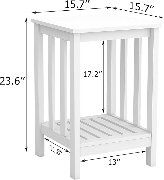 TaoHFE White End Tables Modern Side Table Living Room Rustic Slim Square Couch Table With Open Storage Shelf Wooden Bedside Table for Bedroom, Office, White