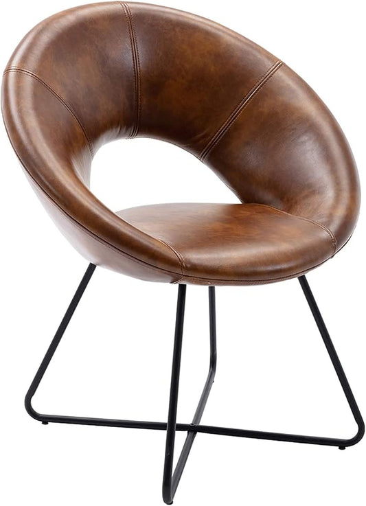 DUHOME Modern PU Leather Accent Chairs Dining Chairs Arm Chair for Waiting Room Mid-Century Leisure Lounge Chairs with Black Metal Legs Industrial 1 PCS Yellowish-Brown