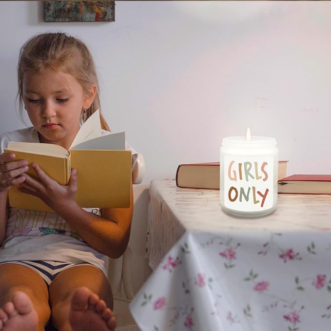 Girls Only Lavender Candle, Girl Gifts, Girls Room Decor, Baby Girl Nursery Decor, Scented Jar Candles for Baby Toddler Little Girls Room Playroom Nursery Decor