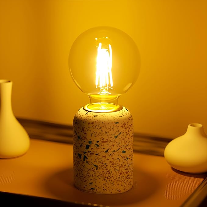 Mini Modern Stained Concrete Bedside Table Lamp, 3.5 x 3.5 x 8.5 Inch Nightstand Lamps, with Spherical Bulb Round Side Table Lamp for Bedroom Living Room Entryway Table Lamps
