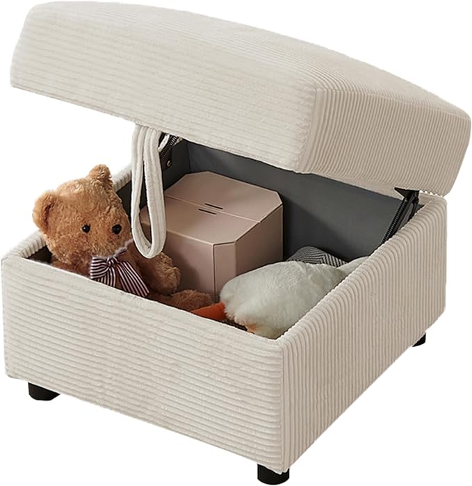 Small Storage Ottoman Sqare Footrest Bench Stool for Apartment,Bedroom,Living Room,Bonus Room and Compact Spaces. (Beige, Ottoman)