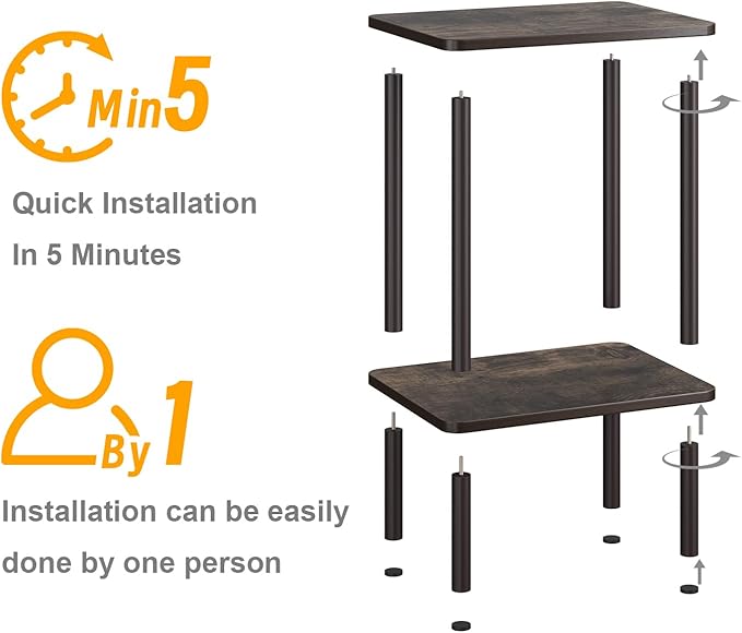 Apicizon 2 Tier End Table Set of 2, Small Side Table with Solid Wood Legs, Boho Bedside Table with Storage Shelf, Nightstand for Small Spaces, Bedroom, Living Room, Entryway, Rustic Oak