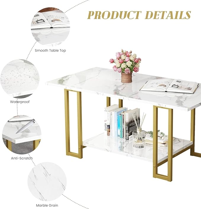 AWQM 3 Pieces Modern Coffee Set, with End Table and Console Table, Contemporary Faux Marble Living Room Table Sets, White&Gold