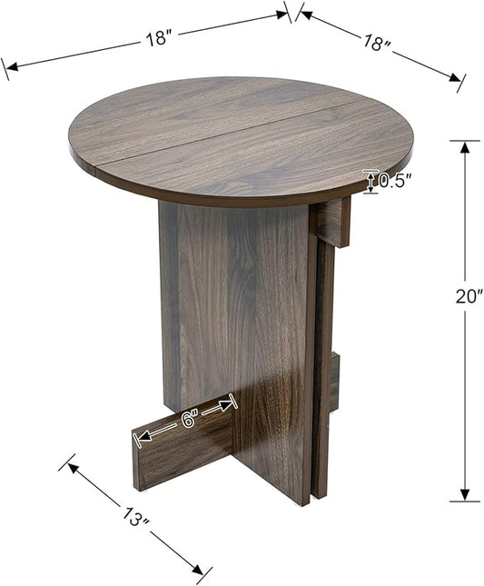 Wooden Round Side Table, Small Drink End Table, Cocktail Table, Modern Accent Night Stand with Wooden Base, Plants Stand for Living Room/Bedroom, Corners, Office, Small Space, Walnut