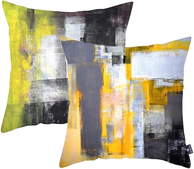 Yellow and Grey Art Artwork Modern Decorative Gray Home Decorative Throw Pillows Covers Cushion Cover for Bedroom Sofa Living Room 18X18 Inches Set of 2