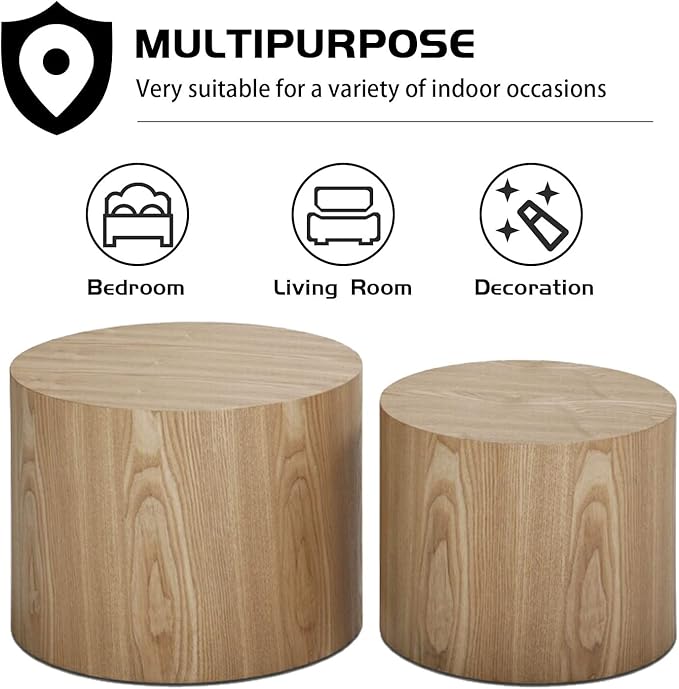 kevinplus Wood Side Table Round Small Coffee Tables Nesting End Table Set of 2 for Living Room Bedroom Office, No Assembling (Oak/Walnut - Round)