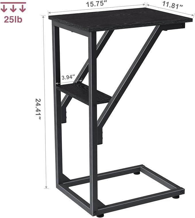 C-Shaped End Tables, TV Trays Set of 2, Small Side Table for Couch, Sofa Table for Living Room, Bedroom, Bedside ET-D-BK2