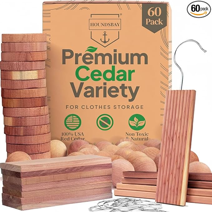 60 Variety Pack - Cedar for Closets - Moth Balls Alternative for Clothes Storage - Fabric Protection Hang-Ups - Natural Hanger Rings - Freshner for Clothes Storage