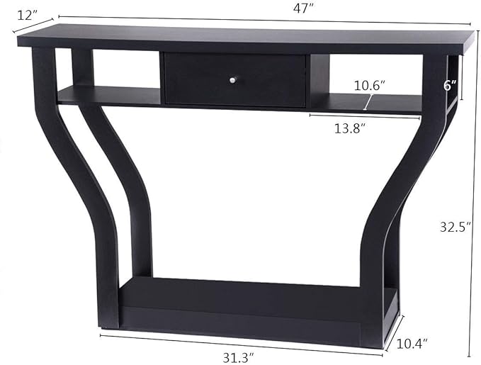 Safeplus 47" Accent Console Tables with Drawer and Shelf for Living Room Hallway Entryway