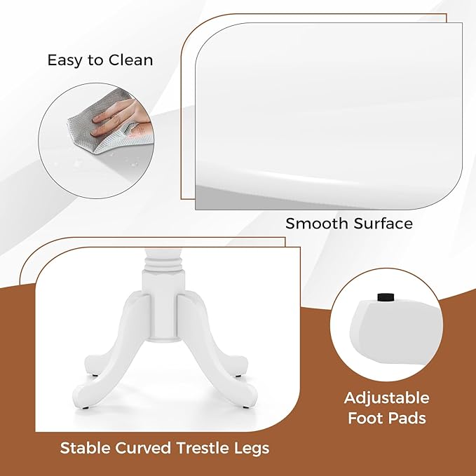 Giantex Round Dining Table, 39" D X 29" H, Rubber Wood Pedestal Table W/Round Tabletop & Curved Trestle Legs, 4-Person Dinner Table for Kitchen, Dining Room, Restaurant (White)