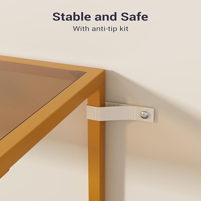 Console Sofa Table, 52" Modern Entryway Table, 2-Tier Open Shelf with Tempered Glass, Metal Frame Behind Couch Table with Gold Metal Frame for Living Room Hallway Entrance, Brown