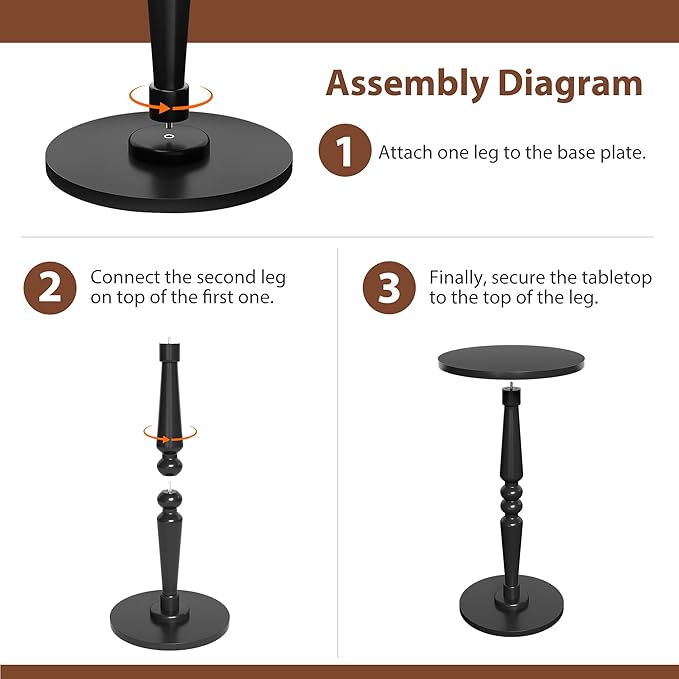 Round Side Table for Livingroom, Bedroom - Small Accent End Table Nightstand with Solid Wood Top and Pedestal Leg - Modern Drink Table for Small Spaces, Corners, Office