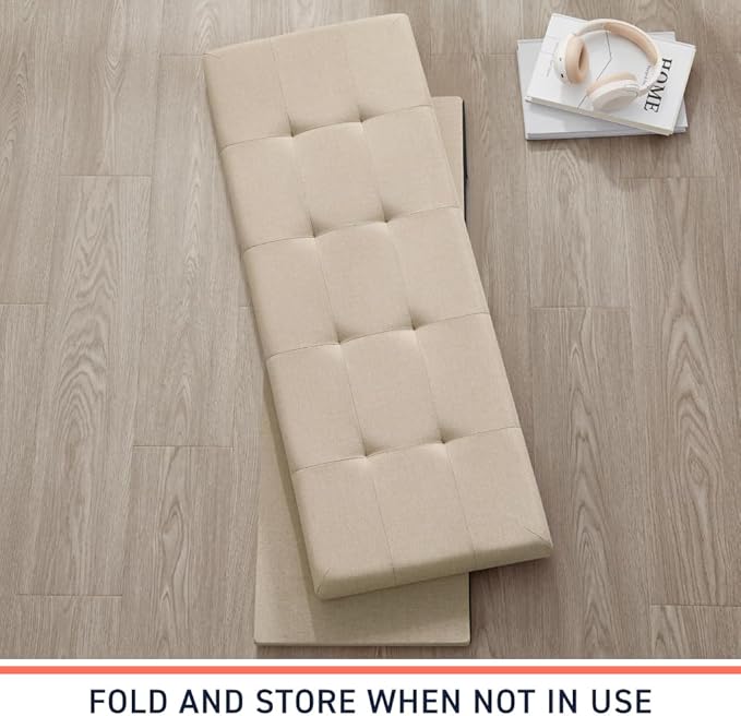 Ornavo Home 43 Inch Folding Storage Ottoman, Long Large Storage Ottoman Chest, Foot Rest Stool, Bedroom Bench - (Beige)