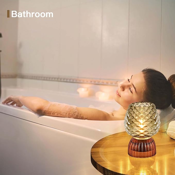 Battery Operated Lamp with Timer, Cute Small Cordless Glass Table Lamp for Home Decor, Kitchen, Bathroom, Birthday Gift for Women, Pinecone, Grey