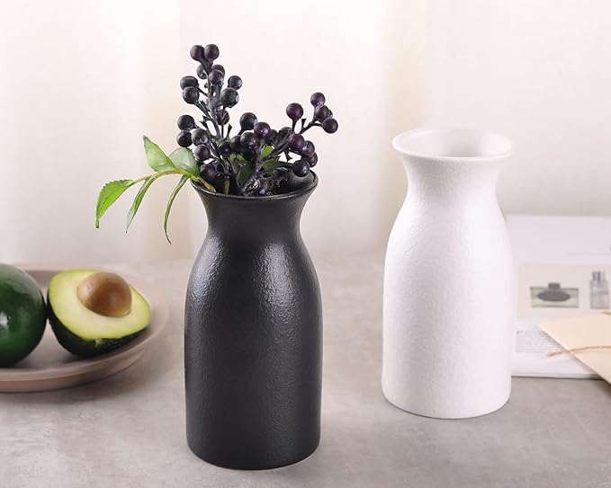 WHJY 6 inch White Nordic Minimalist Matte Handmade Ceramic Vases, Japanese Zen Stoneware Flowerware, Floral Decorations, for Living Room, Study, Bedroom, Balcony, Bar - Short White