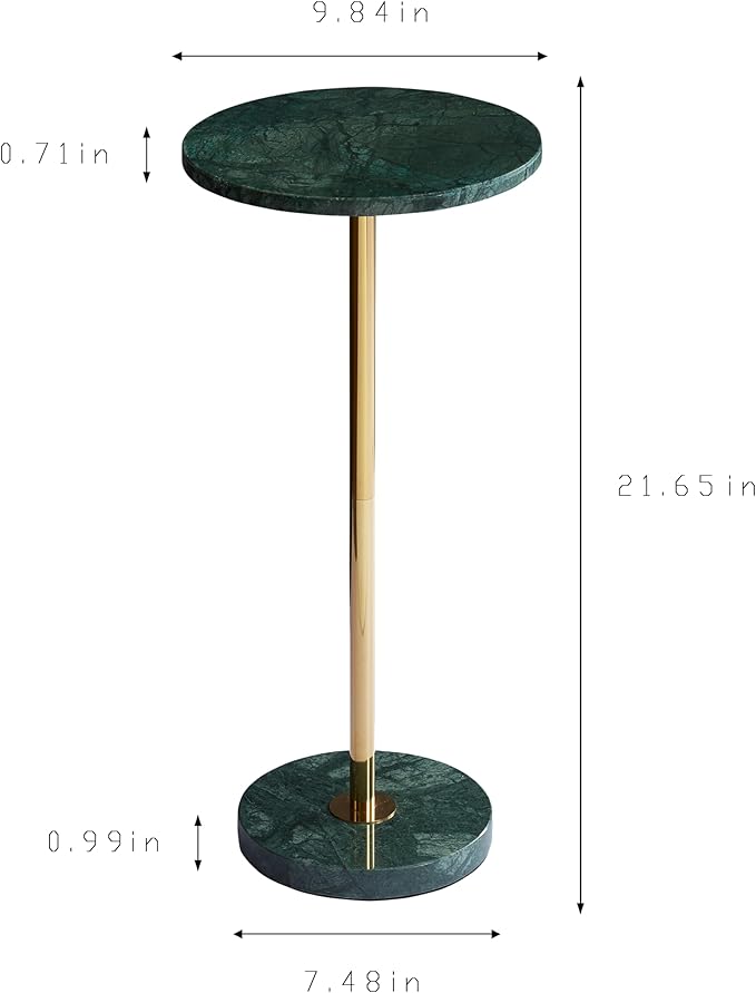 Premium Small Round Natural Marble Stone Pedestal Side Table, End Table, Mini Drink Table with Upgraded Weighted Marble Base, for Livingroom, Bedroom, Bathroom, Balcony, Small Spaces (Emerald Green)