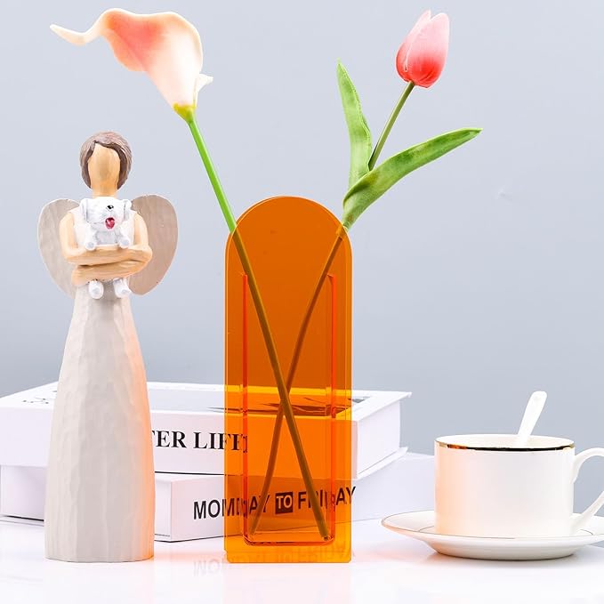 XMGZQ Acrylic Vase, Sunset Orange Arch, Modern Decorative Centerpiece for Home, Bedroom, Living Room Table, Ideal Gift for Wedding, Thanksgiving, House Warming, Anniversary