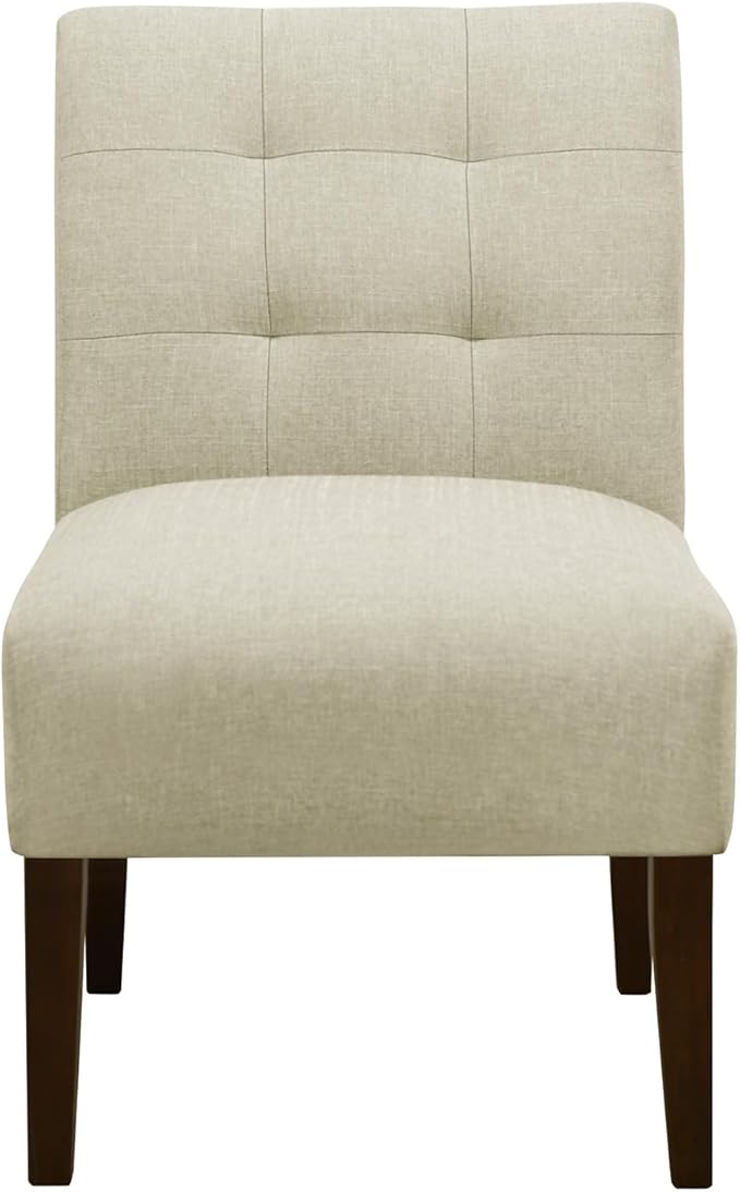 Slipper Accent Chair Modern Armless Lounge Chair with Wood Legs Upholstered Makeup Vanity Tufted Side Chair Fabric Comfy with Decor Back for Living Room Bedroom Patio (Pin Back, Beige)