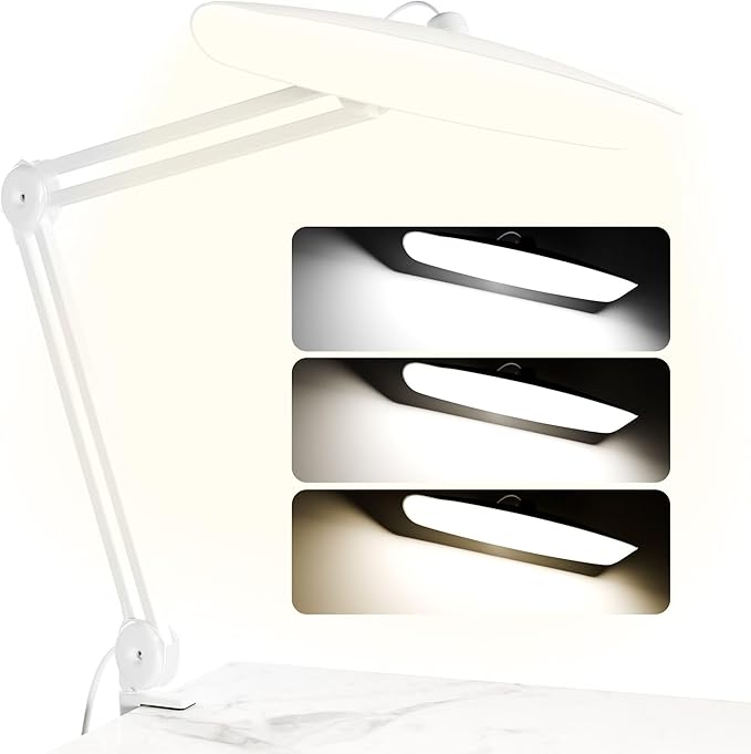 3000 Lumens Adjustable LED Desk Lamp & Task Lamp - Bright, Dimmable Lighting for Office, Crafts, Nails &Salon Hobbies with Clamp (CCT, White)