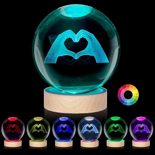 Cute TS Girl 3D Crystal Ball Night Light 3.15-inch Heart-Shaped Gesture, 7 Colors to Choose from, Room Decoration, Birthday and Christmas Gifts for Girlfriends, Wives, Daughters, and Mothers