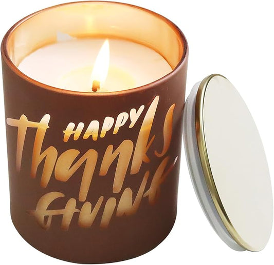Apple Cinnamon Candle 11oz - Fall Scented Candle with Matte Jar & Laser-Etched Happy Thanksgiving Design, Long-Lasting 70-Hour Burn, Ideal for Autumn Thanksgiving Table Decor, and Holiday Gifts