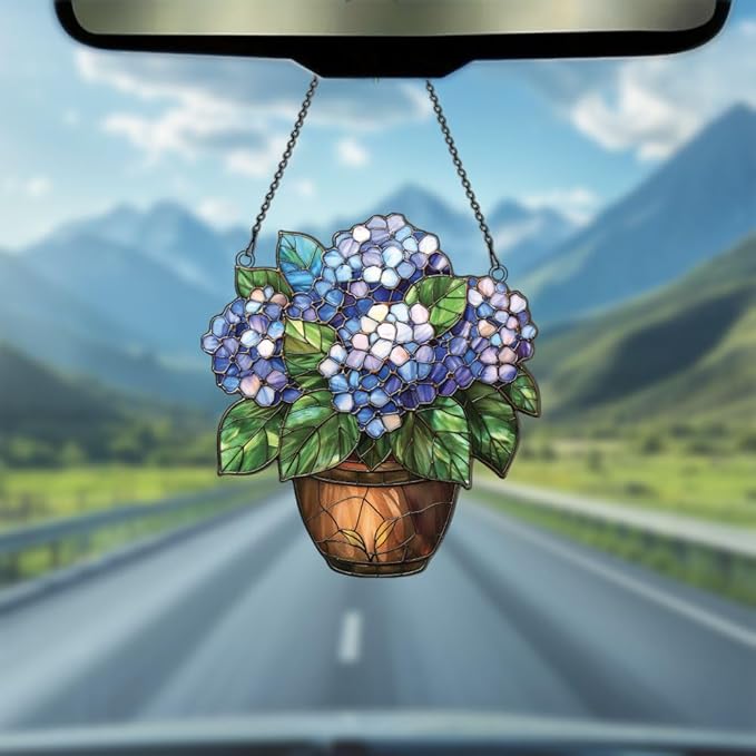 Hydrangea Flower Ornaments Decor for Window Hanging, Gift for Hydrangea Lovers, Flowers Gifts Home Wall Room Hanging Christmas Decorations, Flat 2D Acrylic Ornament