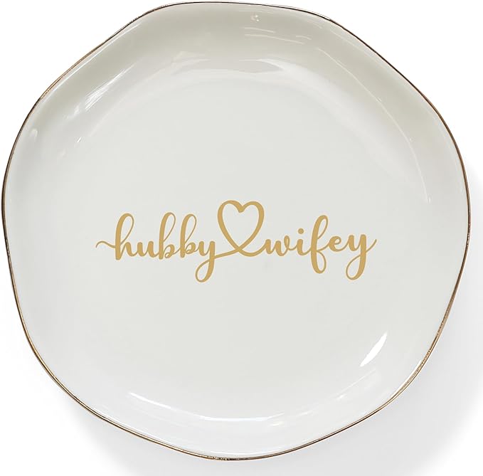 HOME SMILE Wifey Hubby Ring Dish,Unique Wedding Gifts for Couples,Bridal Shower Gifts,Unique Gift for Engagement,Wedding, Newly-Married Anniversary for Him Her Mother Father