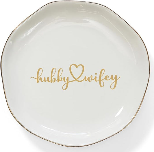 HOME SMILE Wifey Hubby Ring Dish,Unique Wedding Gifts for Couples,Bridal Shower Gifts,Unique Gift for Engagement,Wedding, Newly-Married Anniversary for Him Her Mother Father
