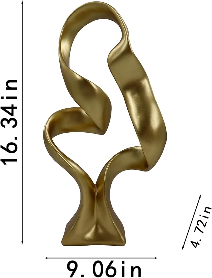 15" Modern Abstract Ribbon Decorative Sculpture, Knot Sculptures,Home Decor,Coffee Table Statues,Dining Living Room Desk Decor,Golden
