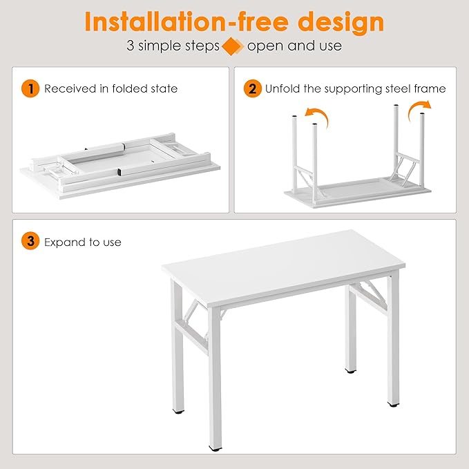 Need 39.4 inch Computer Desk for Small Space Small Folding Table Small Writing Desk Compact Desk Foldable Desk with BIFMA Certification, No Install Needed, White AC5-10060-DW