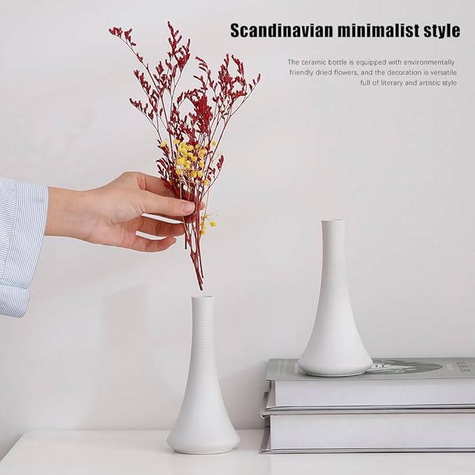 2-Piece White Matte Ceramic vase Set, Farmhouse Decoration, Decorative vase, Suitable for Kitchen, Bedroom, Office, Living Room, Bathroom, and Shelf Center Dining Table Decoration