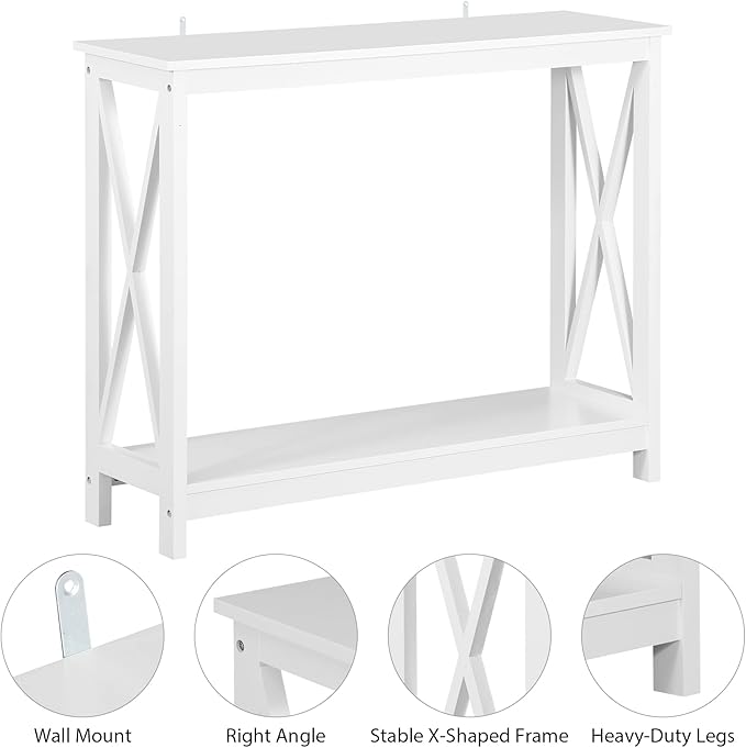 SUPER DEAL Console Table 39.5”, 2-Tier Narrow Sofa Side Table with Storage Shelf, Entrance Table for Hallway/Foyer/Living Room/Corridor/Office, White