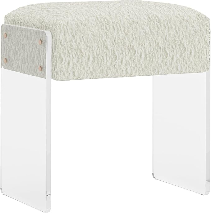 Vanity Stool Chair and Pouf Ottoman-Modern Multifunctional Vanity Stool and Foot Rest with Wool and Acrylic Leg for Makeup Room, Living Room, Bedroom