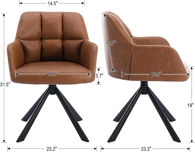 EALSON Comfy Leather Desk Chair Modern Computer Task Chair no Wheels Swivel Accent Chair with Mid Back Arm Chair for Living Room/Bedroom/Home Office, PU Brown