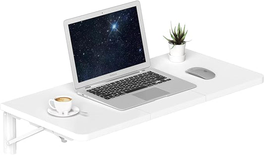 TEAMIX Wall Mounted Desk, White Folding Table for Small Spaces, Wall Floating Desk with Heavy Duty Brackets for Laundry Room,Kitchen,Office Storage