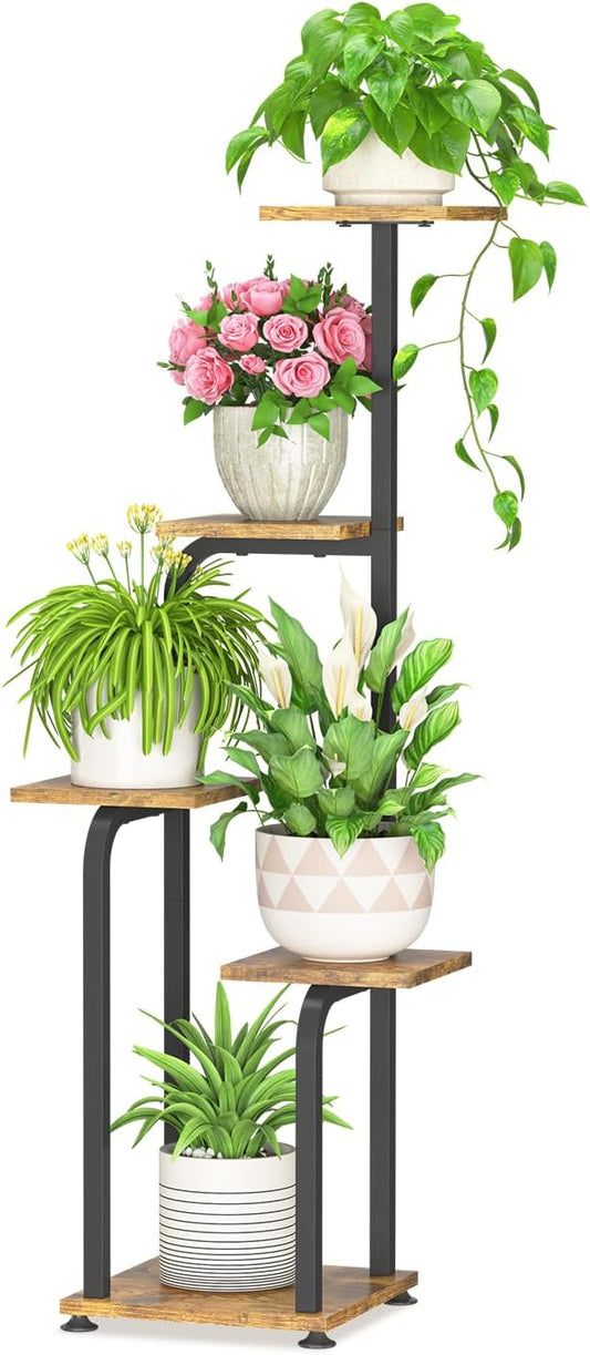 iDavosic.ly Tall Plant Stand Indoor, 4 Tier Corner Multiple Flower Holder Shelf with Wooden Trays, Space Saving Display Rack for Living Room Balcony Patio Porch Outdoor | Black & Brown