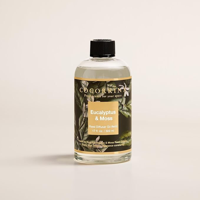 Cocorrína Reed Diffuser Refill Eucalyptus & Moss 17oz (500ml) with 8 Rattan Sticks - Premium Long-Lasting Essential Oil, Home Fragrance for Bedroom, Bathroom Home Decor