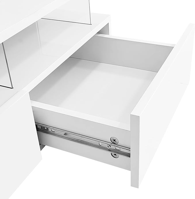 Lift Top Coffee Table with 2 Drawers and LED Lights, Modern 29.5" Square High-Gloss Center Table Cocktail Tea Table with Glass Top and Hidden Space for Living Room Apartment White