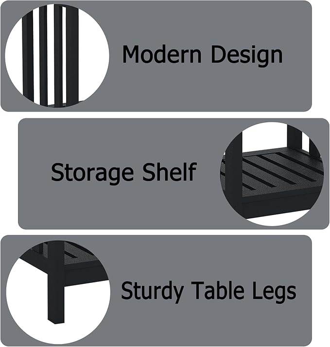 TaoHFE Black Modern Square End Table with Open Storage Shelf - Rustic Wooden Bedside Table for Living Room, Office, Bedroom