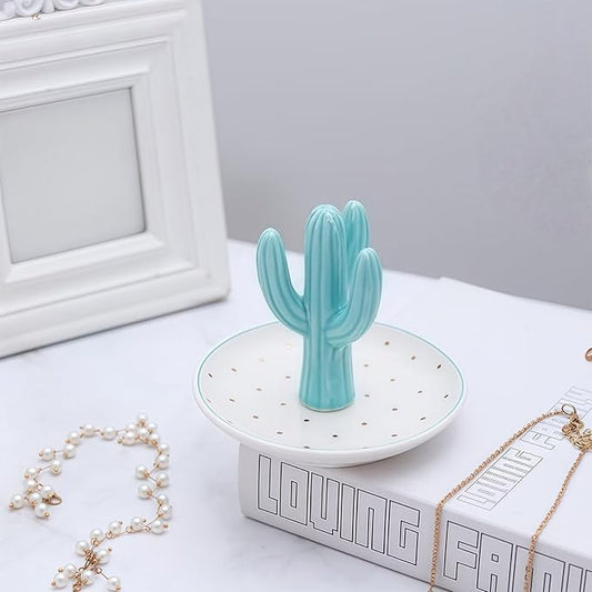 Cactus Ceramic Jewelry Tray, Ring Dish & Trinket Holder - Boho Room & Bathroom Decor for Women, Cute Desk Organizer - Gift for Her, Mom, Sister, Best Friend, Christmas, Birthday
